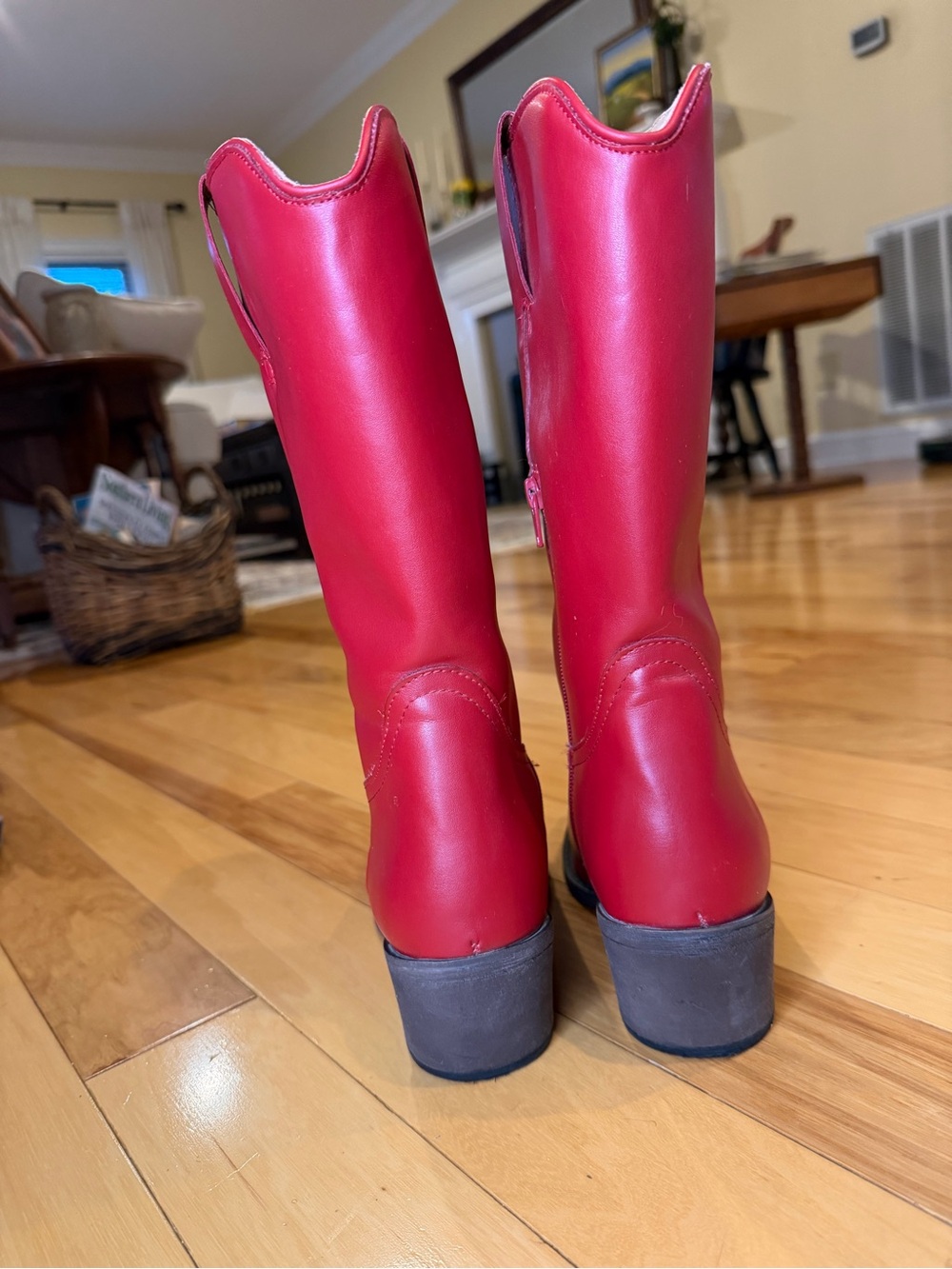 Vibrant Red Western Cowboy Boots | Pointed Toe Vegan Faux Leather Mid-Calf Boots - Picture 5 of 10